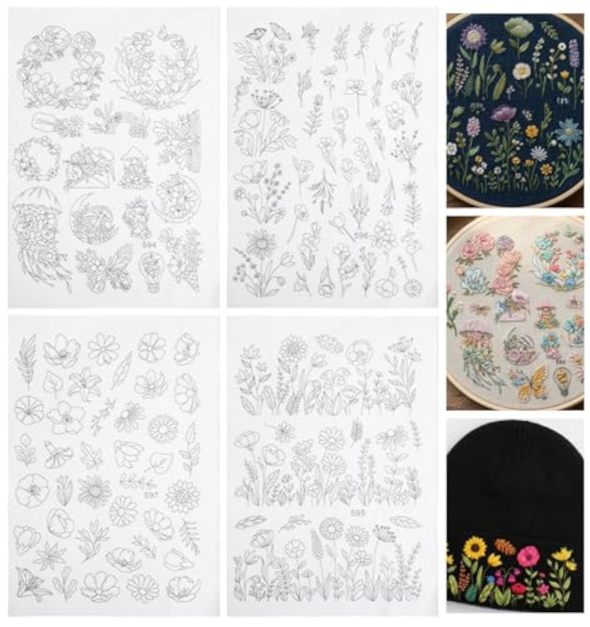 4 Sheets Water Soluble Embroidery Patterns for Crafting